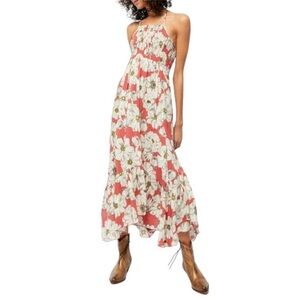Intimately Free People Floral Halter Maxi Dress Size Small Red Cream